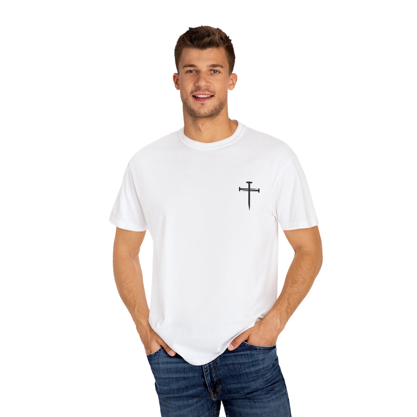 Edgy Nail Cross Design. Garment-Dyed T-Shirt with Minimalist Design, Unisex Casual Tee, Summer Wardrobe Staple, Gift for Him/Her, Trendy Fashion Top