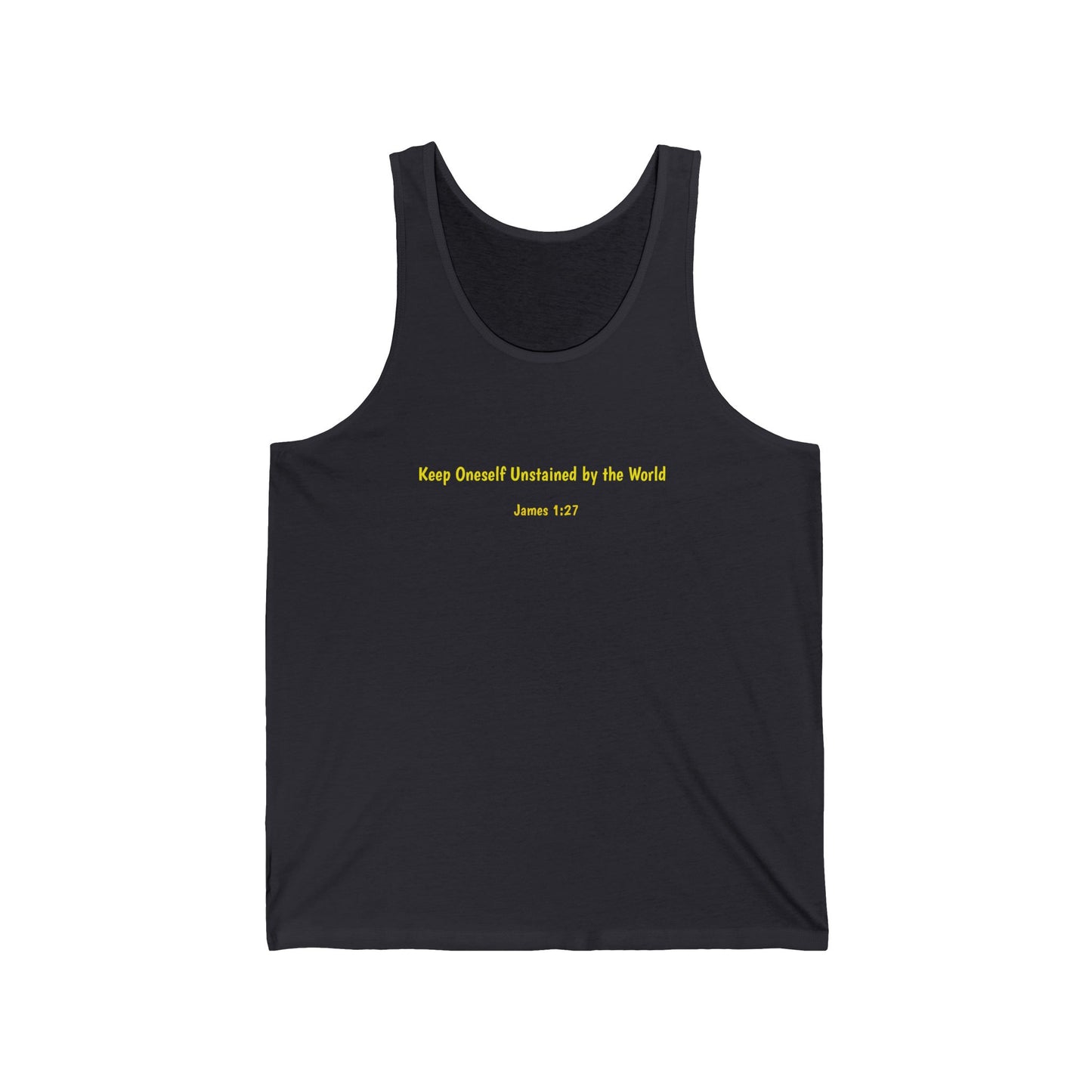 Dark Shirts - James 1:27. We are reminded to stay true to yourself. Unisex Inspirational Jersey Tank Top - Motivational Workout Tee, Casual Summer Wear, Spiritual Gift, Relaxed Fit, Faith-Based Fashion