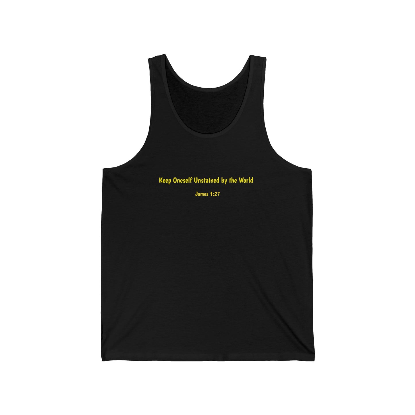 Dark Shirts - James 1:27. We are reminded to stay true to yourself. Unisex Inspirational Jersey Tank Top - Motivational Workout Tee, Casual Summer Wear, Spiritual Gift, Relaxed Fit, Faith-Based Fashion