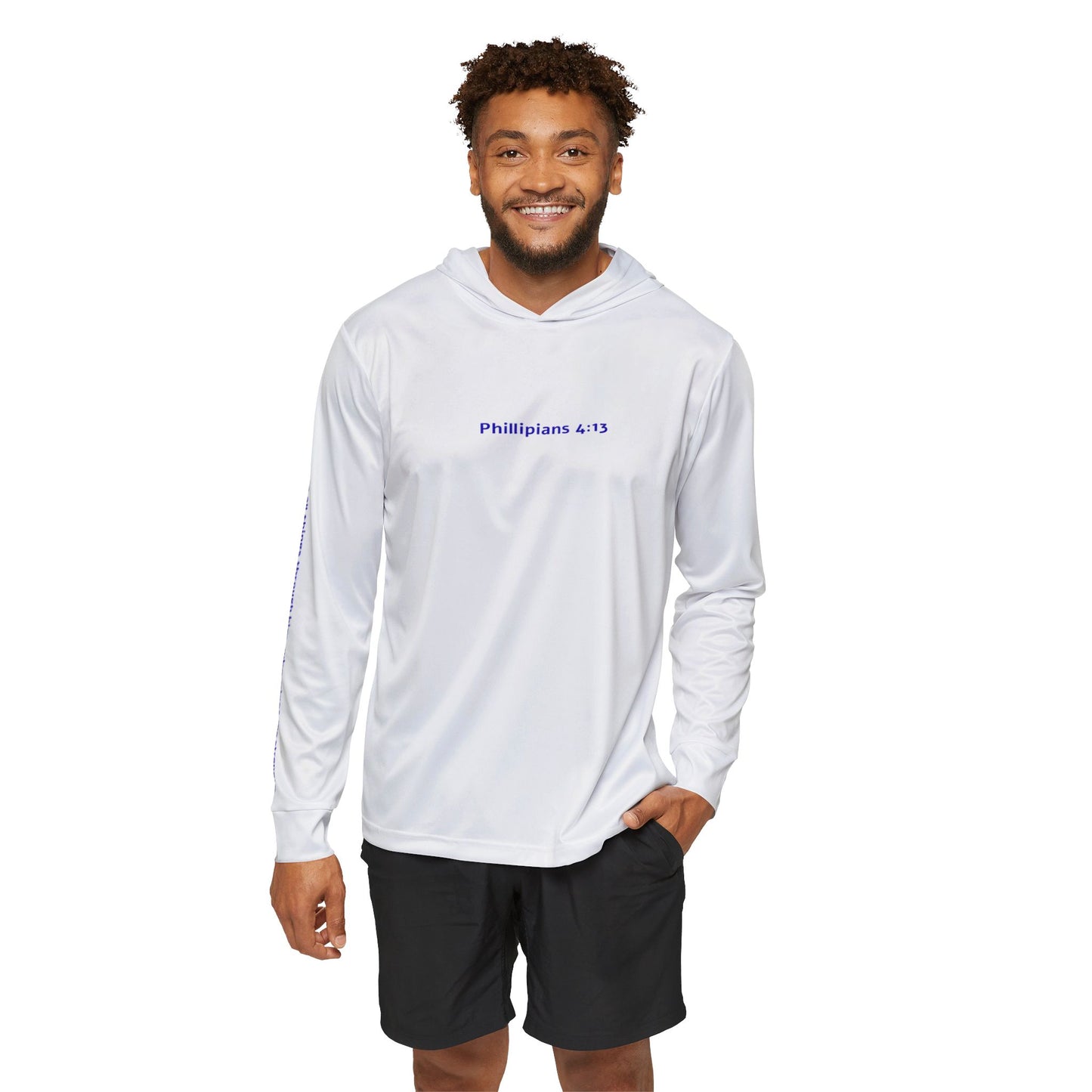 Saint Paul's Inspirational Letter to the Phillipians 4:13 -- Men's Sports Warmup Hoodie with Design, Fitness Apparel, Exercise Gear, Gift for Athletes, Motivational Wear
