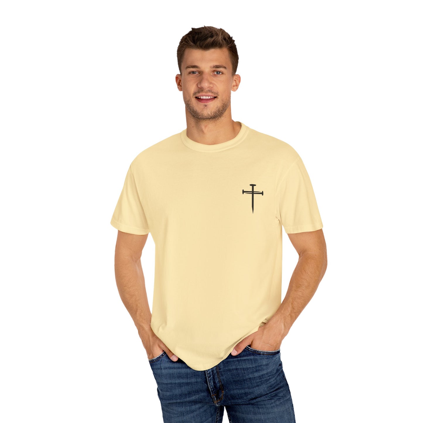 Edgy Nail Cross Design. Garment-Dyed T-Shirt with Minimalist Design, Unisex Casual Tee, Summer Wardrobe Staple, Gift for Him/Her, Trendy Fashion Top