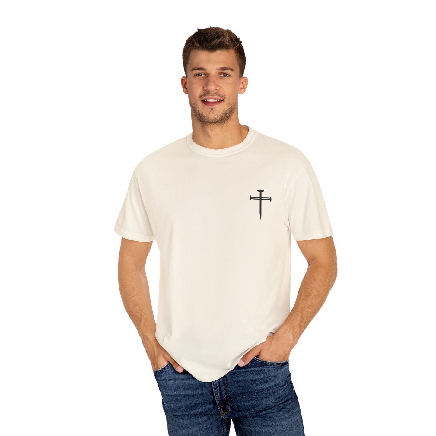 Edgy Nail Cross Design. Garment-Dyed T-Shirt with Minimalist Design, Unisex Casual Tee, Summer Wardrobe Staple, Gift for Him/Her, Trendy Fashion Top