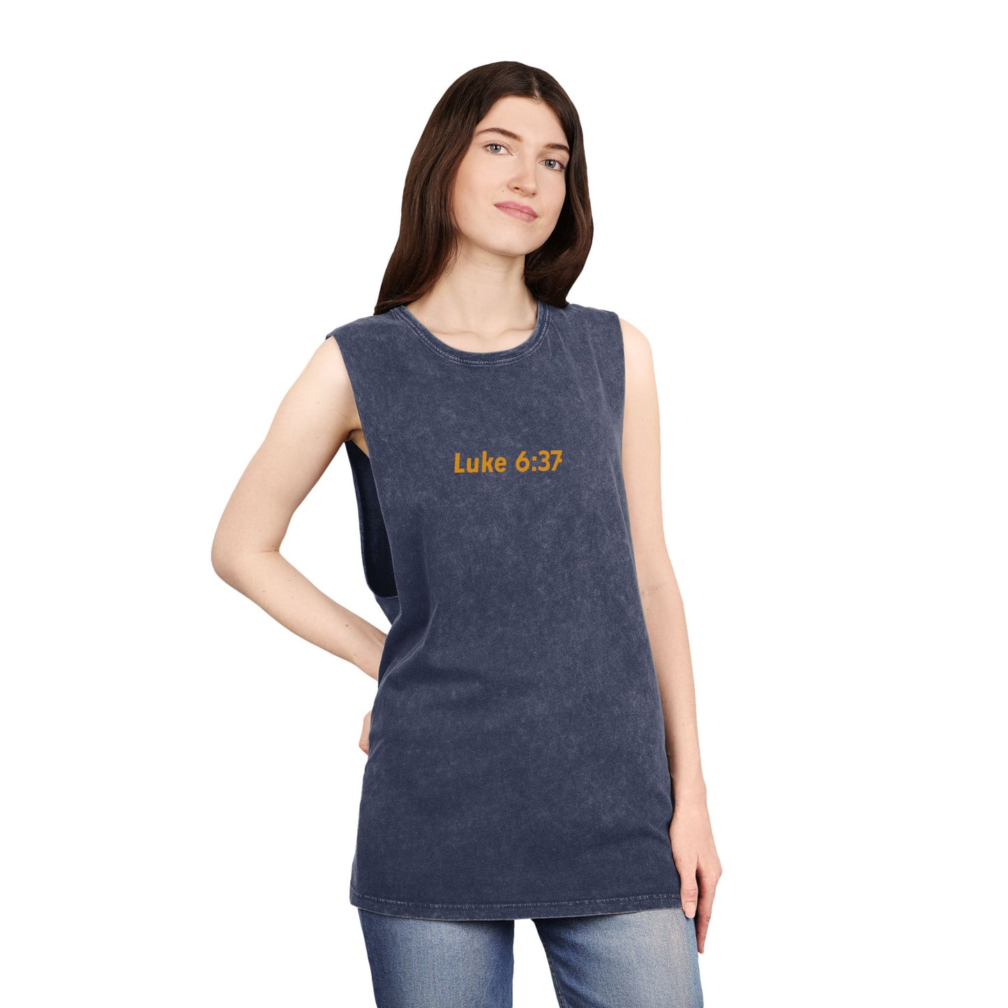 Luke 6:37 -- Unisex Vintage Stonewash Tank Top, Casual Summer Shirt, Fitness Apparel, Gift for Him, Motivational Wear, Outdoor Activities