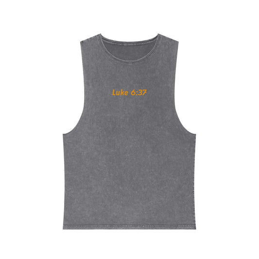 Luke 6:37 -- Unisex Vintage Stonewash Tank Top, Casual Summer Shirt, Fitness Apparel, Gift for Him, Motivational Wear, Outdoor Activities