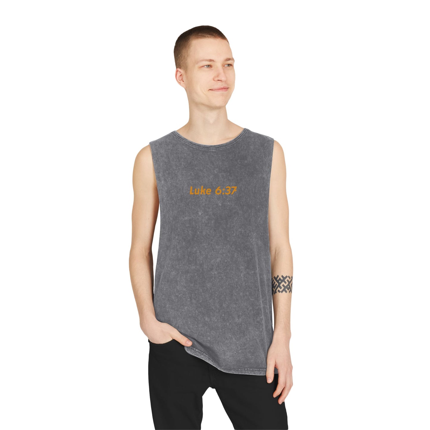 Luke 6:37 -- Unisex Vintage Stonewash Tank Top, Casual Summer Shirt, Fitness Apparel, Gift for Him, Motivational Wear, Outdoor Activities