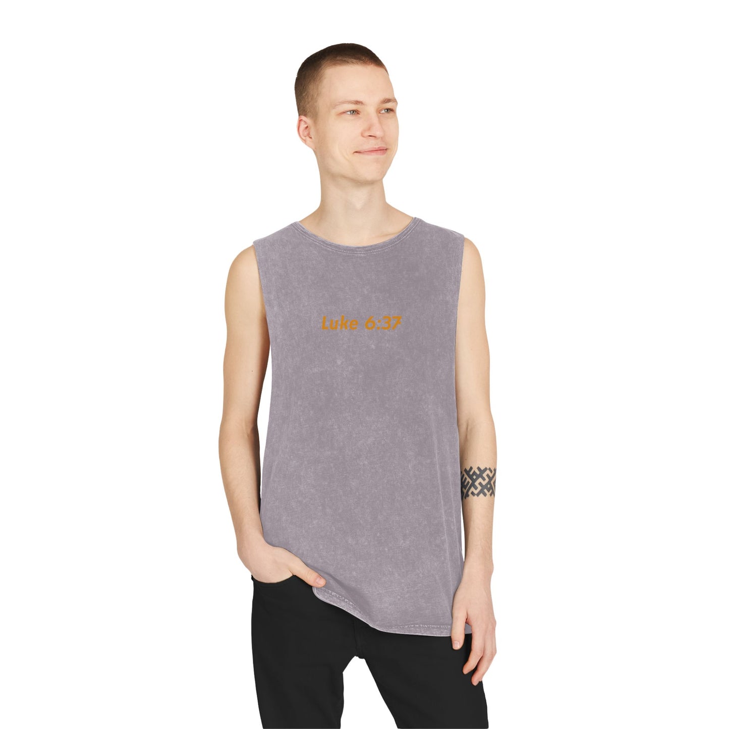 Luke 6:37 -- Unisex Vintage Stonewash Tank Top, Casual Summer Shirt, Fitness Apparel, Gift for Him, Motivational Wear, Outdoor Activities