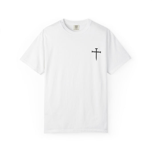 Edgy Nail Cross Design.  Garment-Dyed T-Shirt with Minimalist Design, Unisex Casual Tee, Summer Wardrobe Staple, Gift for Him/Her, Trendy Fashion Top