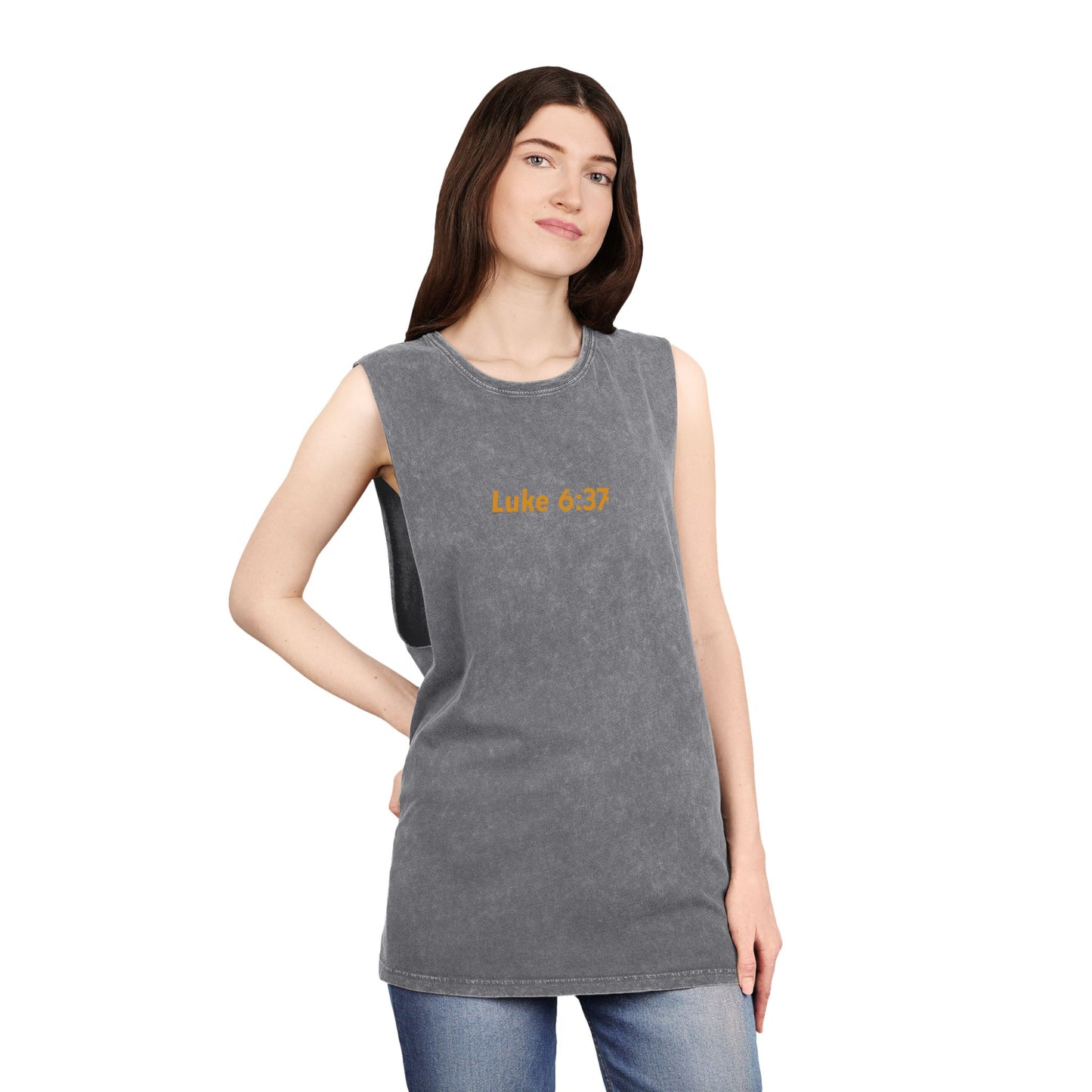 Luke 6:37 -- Unisex Vintage Stonewash Tank Top, Casual Summer Shirt, Fitness Apparel, Gift for Him, Motivational Wear, Outdoor Activities