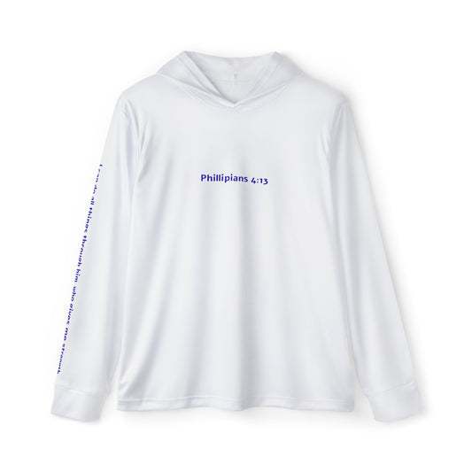 Saint Paul's Inspirational Letter to the Phillipians 4:13 --  Men's Sports Warmup Hoodie with Design, Fitness Apparel, Exercise Gear, Gift for Athletes, Motivational Wear