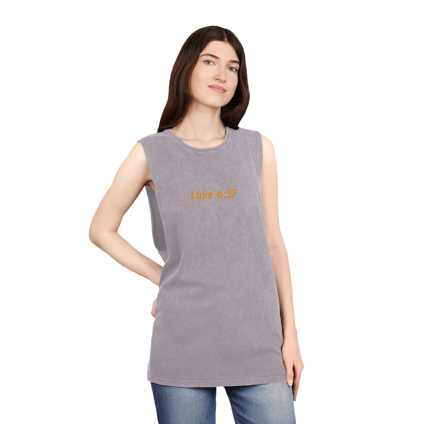 Luke 6:37 -- Unisex Vintage Stonewash Tank Top, Casual Summer Shirt, Fitness Apparel, Gift for Him, Motivational Wear, Outdoor Activities