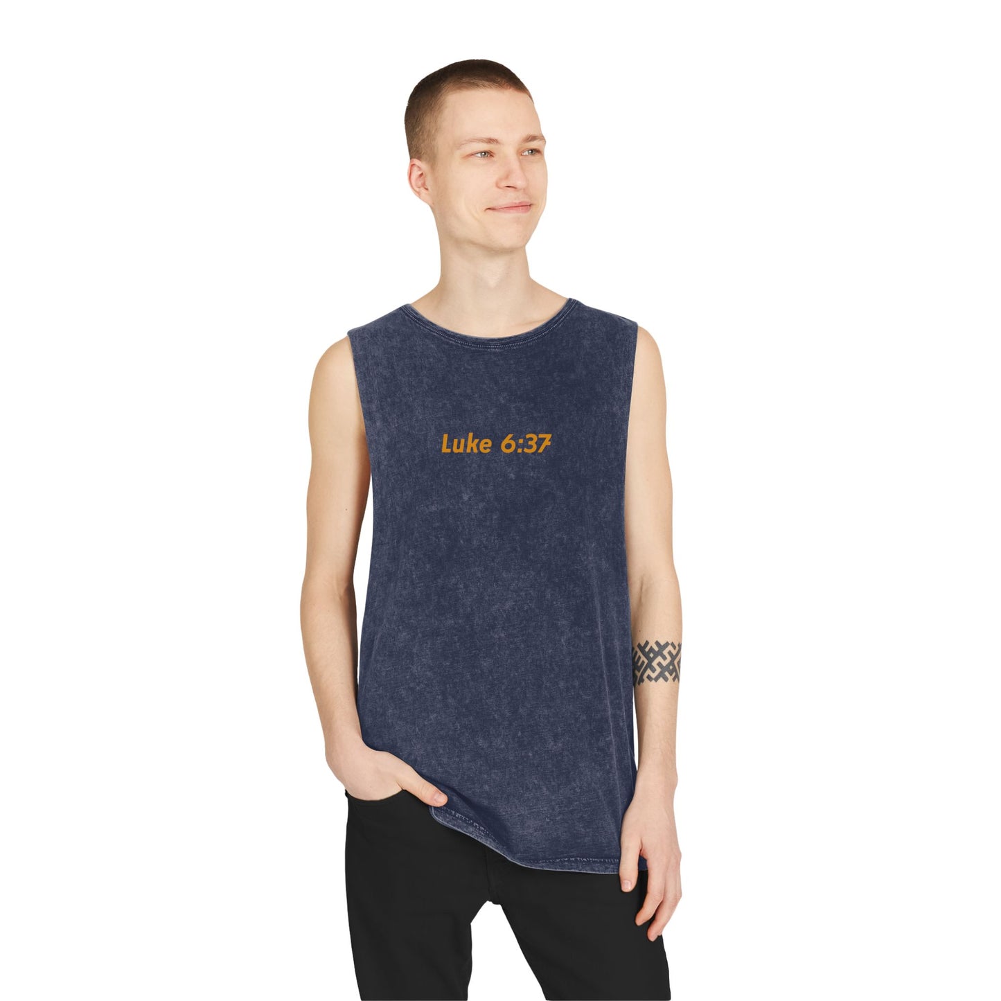 Luke 6:37 -- Unisex Vintage Stonewash Tank Top, Casual Summer Shirt, Fitness Apparel, Gift for Him, Motivational Wear, Outdoor Activities