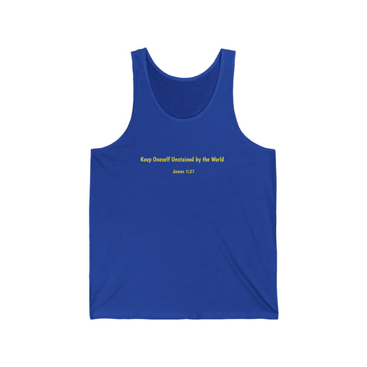 Dark Shirts - James 1:27.  We are reminded to stay true to yourself.  Unisex Inspirational Jersey Tank Top - Motivational Workout Tee, Casual Summer Wear, Spiritual Gift, Relaxed Fit, Faith-Based Fashion